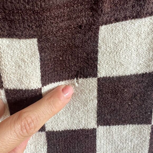 BELLE THE LABEL Carob Brown Knit Checkerboard High Rise Trousers Pants Womens XS - Picture 7 of 7
